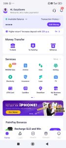 Palmpay mobile app dashboard
