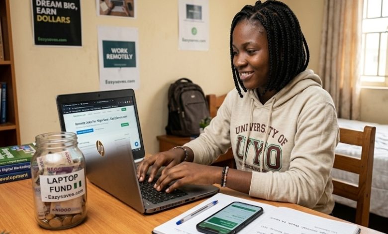 Nigerian student saving money for a laptop for remote work